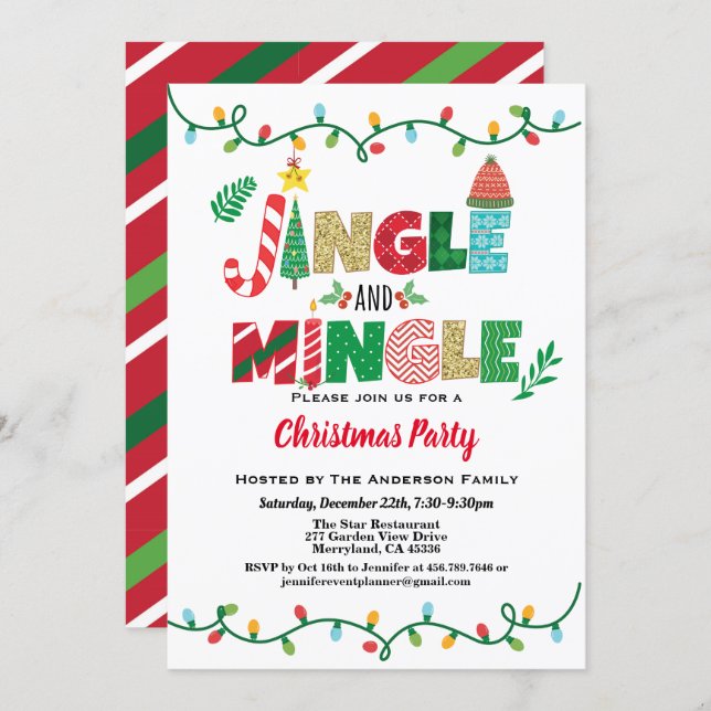 Jingle and Mingle Christmas Party string light Invitation (Front/Back)