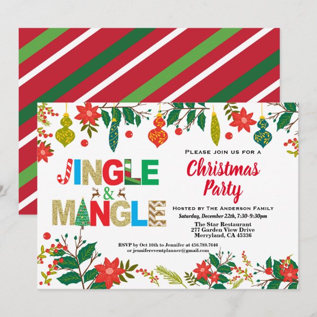 Jingle and Mingle Christmas Party white and gold Invitation (Front/Back)
