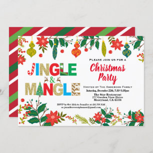 Jingle and Mingle Christmas Party white and gold Invitation