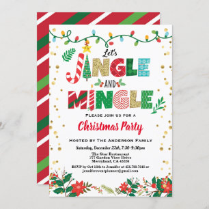 Jingle and Mingle Christmas Party white and gold Invitation