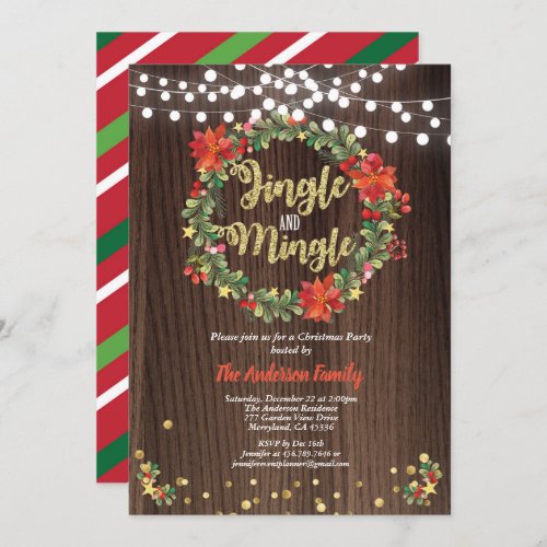 Jingle and Mingle Christmas party wreath rustic Invitation