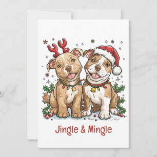 Jingle And Mingle Christmas Pit Bull Dogs Invitation