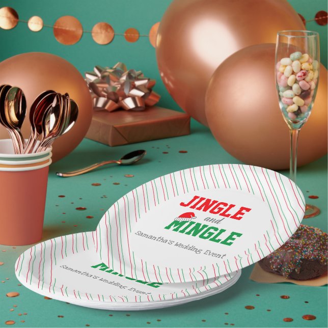 Jingle and Mingle Christmas Wedding Event Paper Plates (Multi)