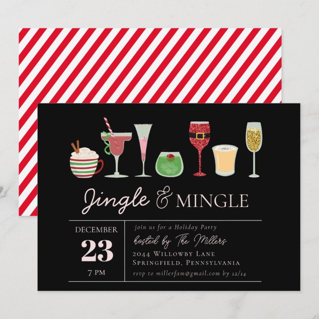 Jingle and Mingle Cocktails Christmas Party Invitation (Front/Back)