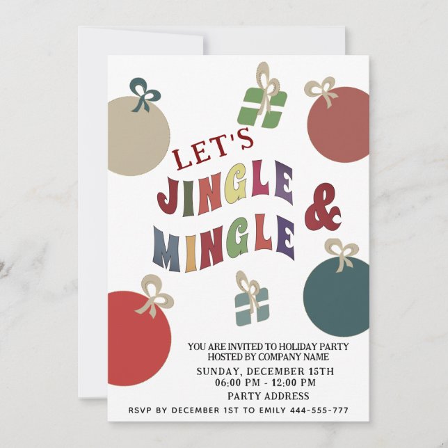 Jingle and Mingle colorful ornaments  Holiday  Invitation (Front)