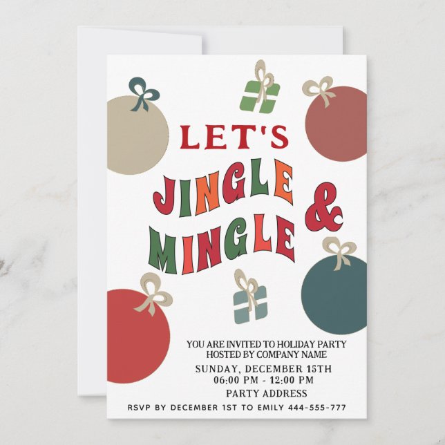Jingle and Mingle colorful ornaments  Holiday  Invitation (Front)