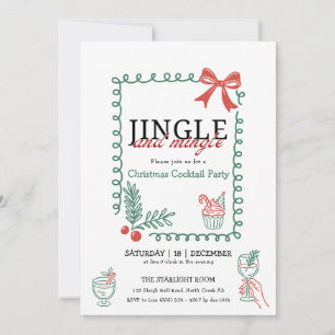 Jingle and mingle doodle christmas cocktail party  invitation
