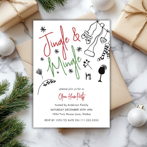 Jingle And Mingle Festive Doddle Christmas Party Invitation