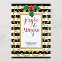 Jingle and Mingle gold glitter holiday party Invitation