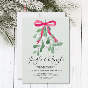 Jingle And Mingle Green Mistletoe Christmas Party Invitation