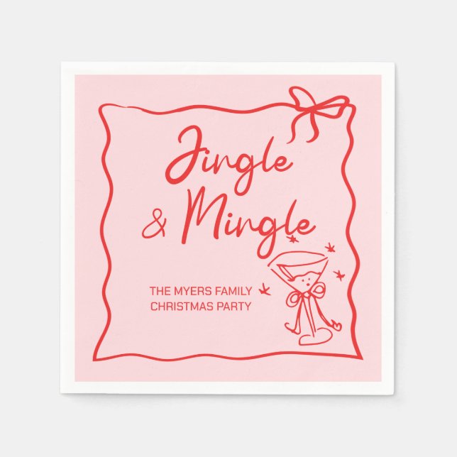 Jingle and Mingle Hand drawn Christmas Party Napkins (Front)