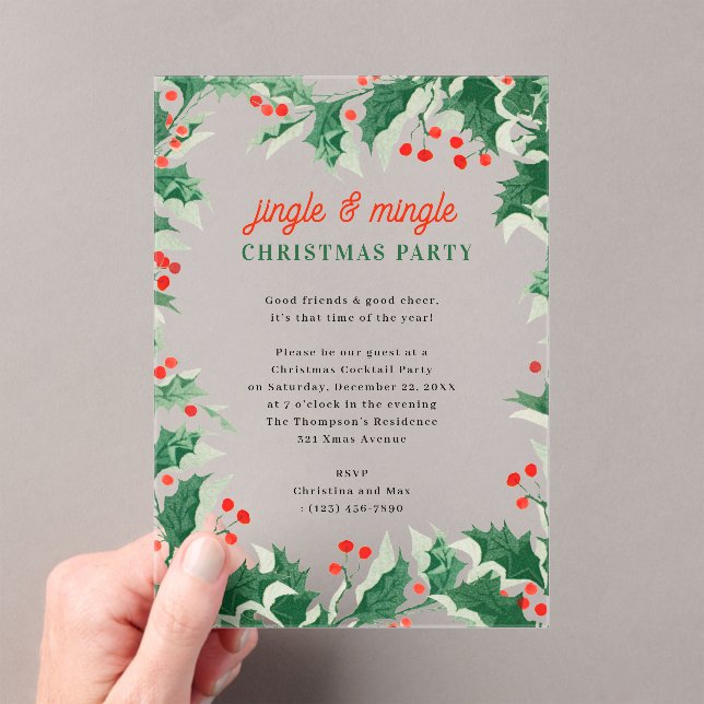 Jingle and Mingle Holiday Christmas Party Acrylic Invitations (Insitu (Handheld))
