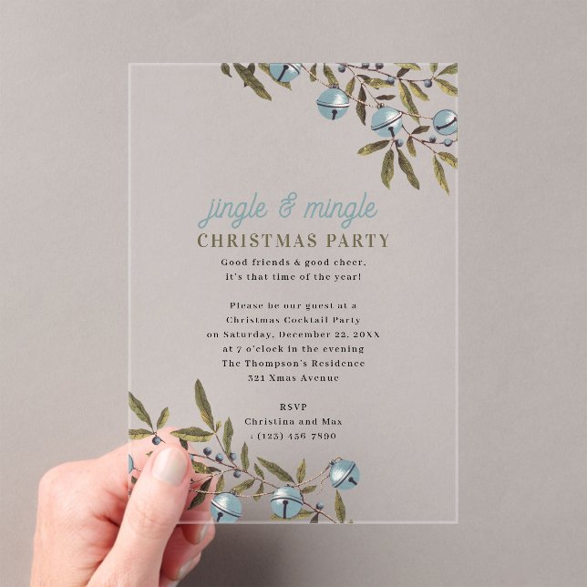 Jingle and Mingle Holiday Christmas Party Acrylic Invitations (Insitu (Handheld))