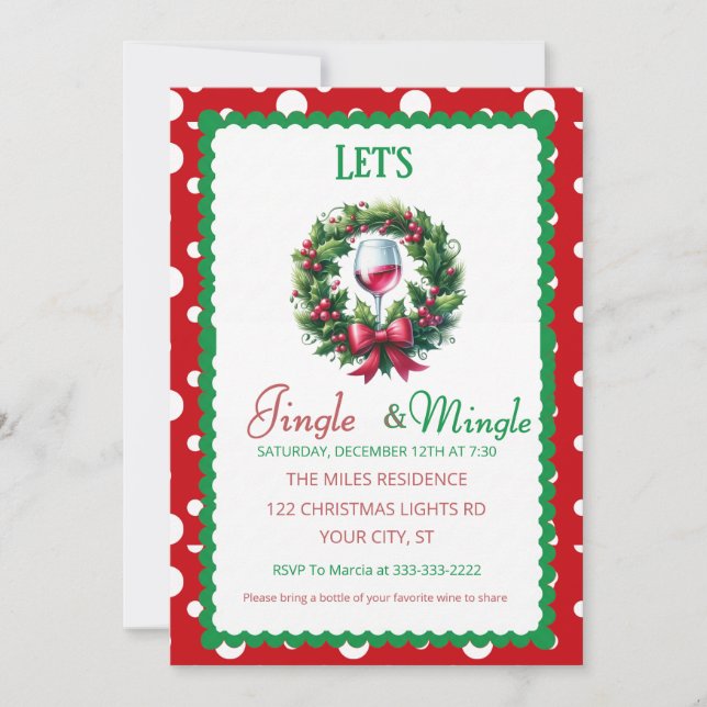 Jingle and Mingle Holiday Cocktail Party Invitation (Front)