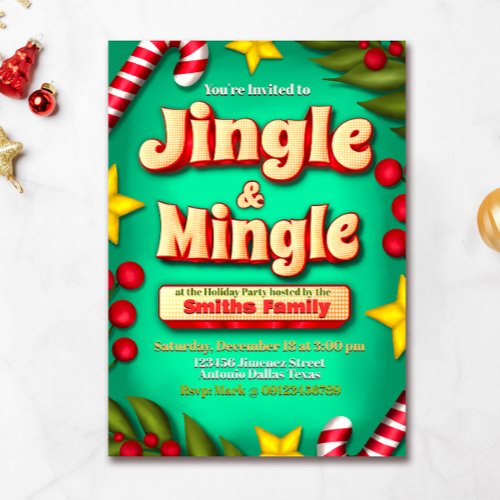 Jingle and Mingle Holiday _ Turquoise  Invitation