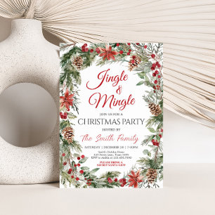 Jingle and Mingle Holly Berries Christmas Party Invitation