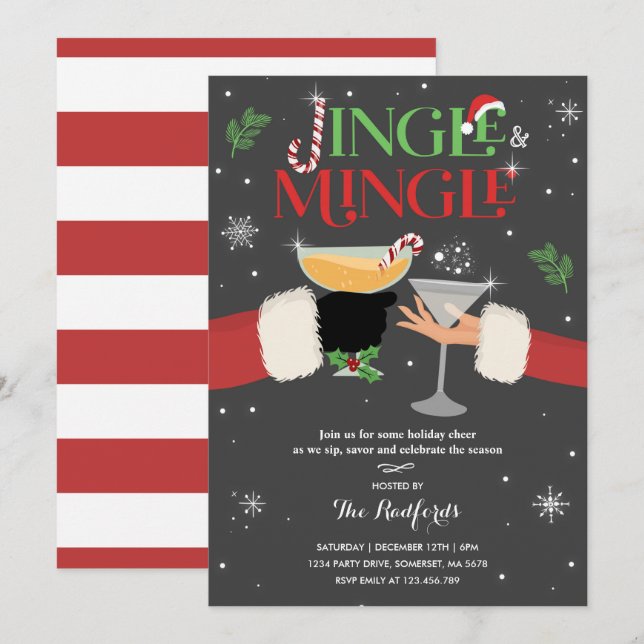 Jingle And Mingle Invite Holiday Cocktail Party (Front/Back)