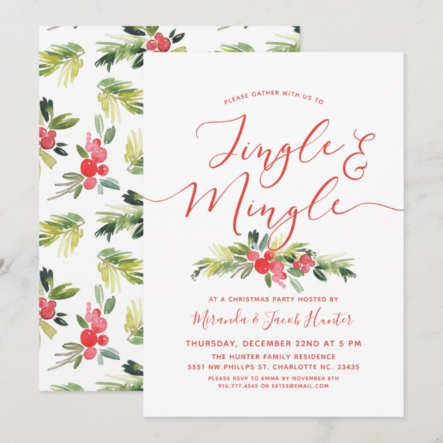 Jingle and Mingle Merry Mistletoe Christmas Party Invitation (Front/Back)