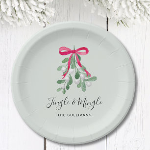 Jingle And MIngle Mistletoe Green Christmas Paper Plates
