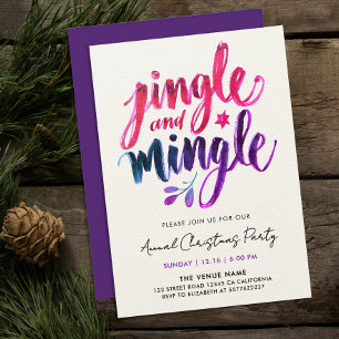 Jingle And Mingle Modern Purple Pink Brush Script Invitation