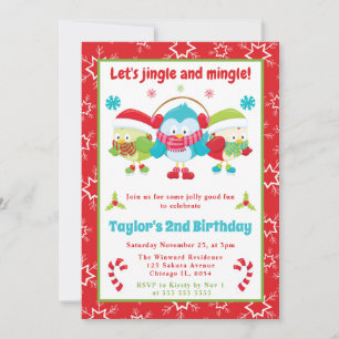 Jingle and Mingle Owls Christmas Kids Birthday Invitation