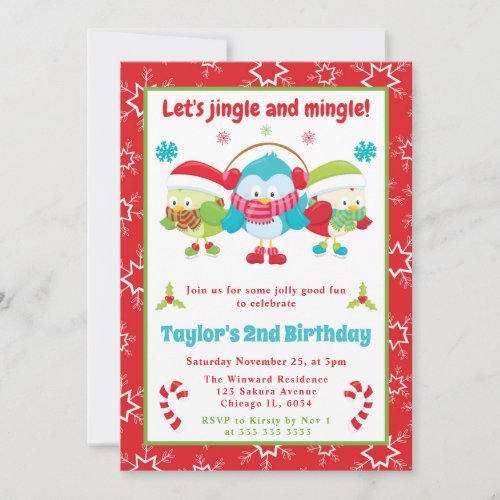 Jingle and Mingle Owls Christmas Kids Birthday Invitation