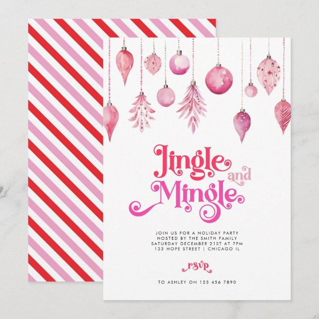 Jingle and Mingle Pink Christmas Holiday Party Invitation (Front/Back)