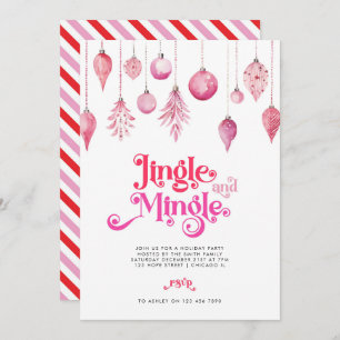 Jingle and Mingle Pink Christmas Holiday Party Invitation