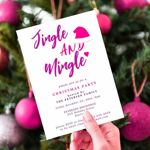 Jingle and mingle pink script Christmas party  Invitation