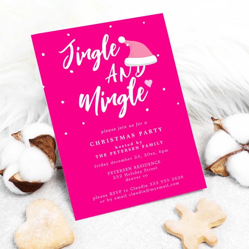 Jingle and mingle pink script Christmas party Invitation