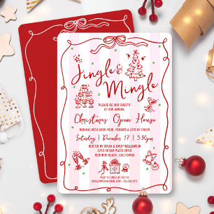 Jingle and Mingle Red Hand Drawn Doodles Christmas Invitation