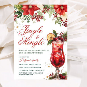 Jingle And Mingle Rustic Christmas Cocktail Party Invitation
