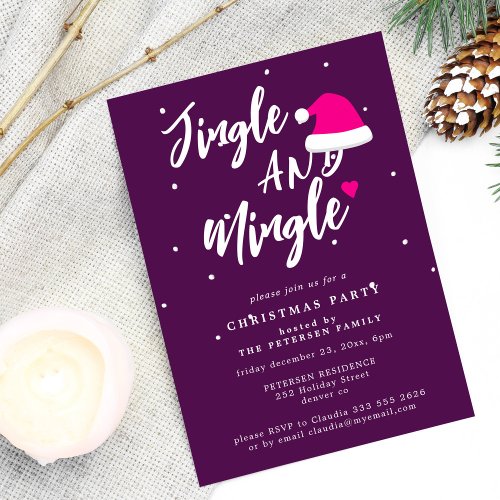 Jingle and mingle script Christmas party purple  Invitation