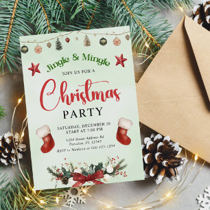 Jingle And Mingle Stocking Christmas Party Invitation