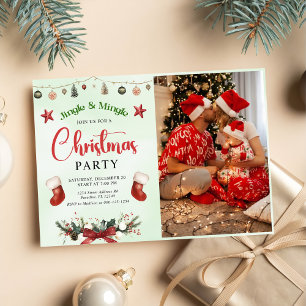 Jingle And Mingle Stocking Christmas Party Photo Invitation