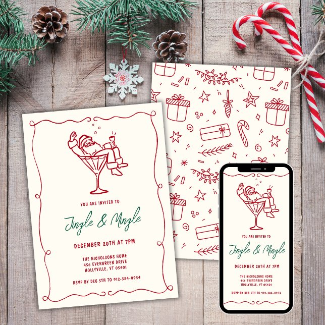 Jingle and Mingle Whimsical Santa Christmas Party Invitation (Creator Uploaded)