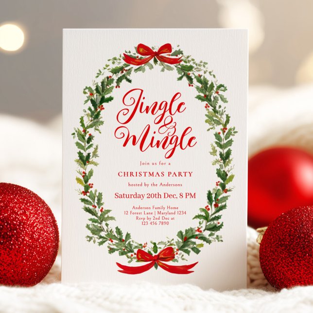 Jingle And Mingle Wreath Christmas Party Invitation (Creator Uploaded)