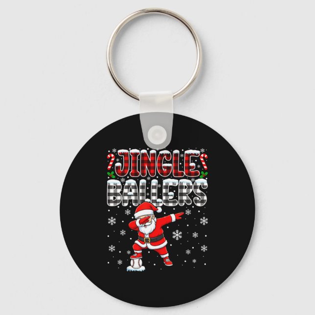 Jingle Ballers Plaid Santa Dabbing Baseball Christ Keychain (Front)