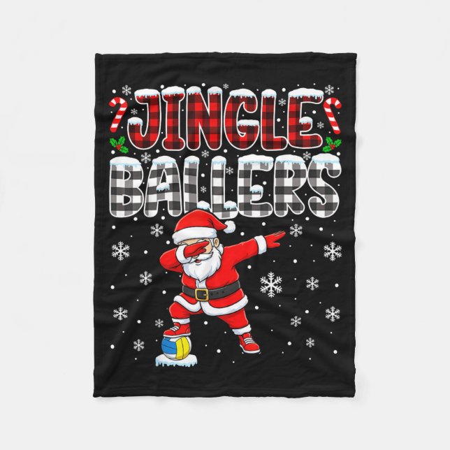 Jingle Ballers Plaid Santa Dabbing Volleyball Chri Fleece Blanket (Front)