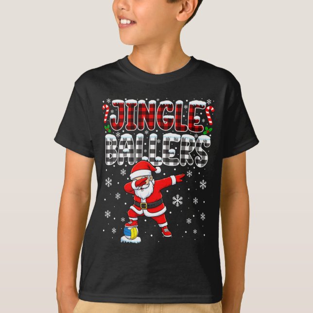 Jingle Ballers Plaid Santa Dabbing Volleyball Chri T-Shirt (Front)