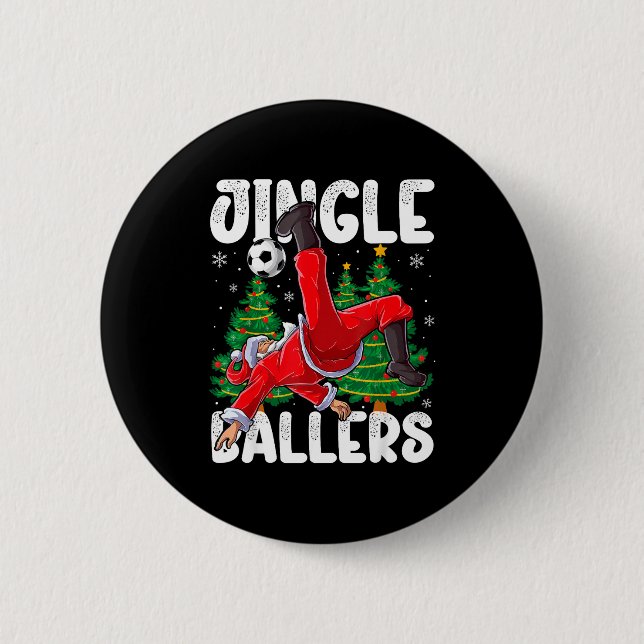 Jingle Ballers Santa Football Christmas Soccer Pla Button (Front)