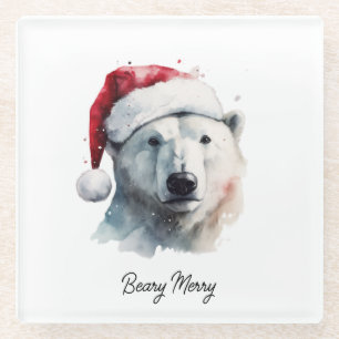Jingle Bear Joy, custom Glass Coaster