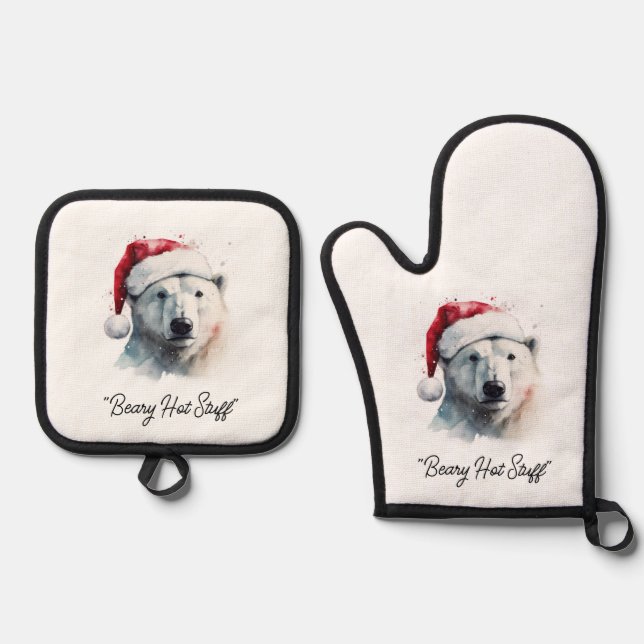 Jingle Bear Joy, custom Oven Mitt & Pot Holder Set (Front)
