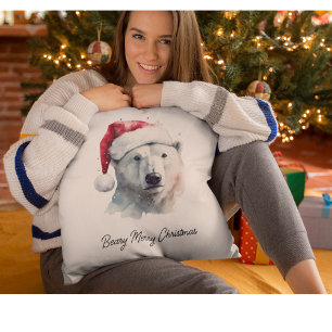 Jingle Bear Joy, custom Throw Pillow