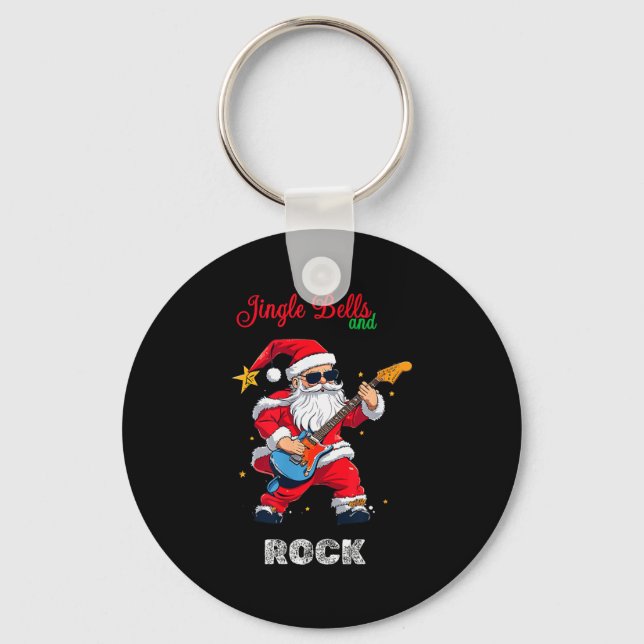 Jingle Bell And Rock Christmas Santa Rolling Playi Keychain (Front)