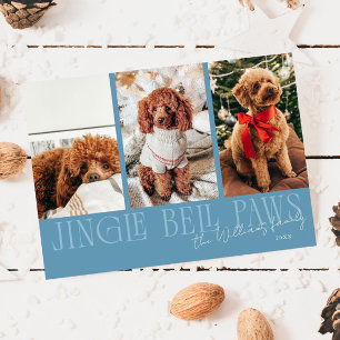 Jingle Bell Paws Christmas Denim Blue Dog Photo Holiday Card