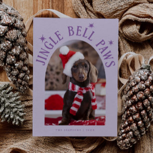 Jingle Bell Paws Dog Photo Lilac Christmas Holiday Card