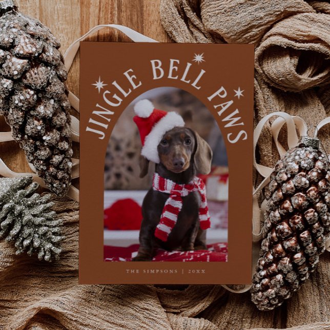 Jingle Bell Paws Dog Photo Terracotta Christmas Holiday Card (Creator Uploaded)