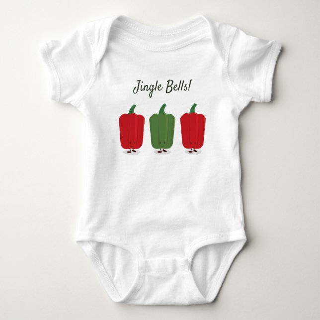 Jingle Bell Peppers Food Humor Christmas Baby Bodysuit (Front)