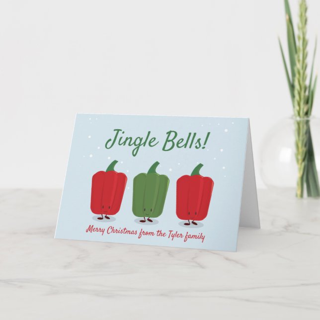 Jingle Bell Peppers Pun Christmas Holiday Card (Front)